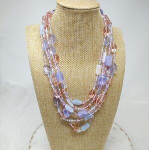 Handmade Mixed Beaded Multi-strand Pink And Purple Necklace